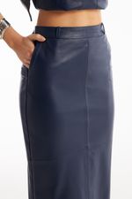 Saia de Couro Legítimo Hanna Navy Noir