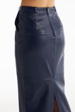 Saia de Couro Legítimo Hanna Navy Noir