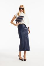 Saia de Couro Legítimo Hanna Navy Noir
