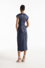 Vestido de Couro Legítimo Celina Navy Noir