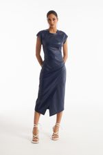 Vestido de Couro Legítimo Celina Navy Noir