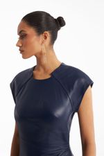Vestido de Couro Legítimo Celina Navy Noir