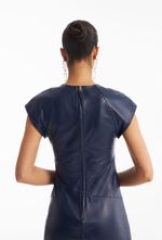 Vestido de Couro Legítimo Celina Navy Noir