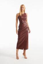 Vestido de Couro Legítimo Senna Mogno