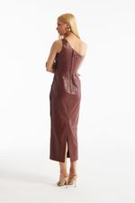 Vestido de Couro Legítimo Senna Mogno