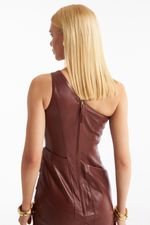 Vestido de Couro Legítimo Senna Mogno