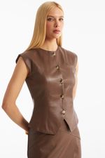 Blusa de Couro Legítimo Kisy Cappuccino