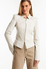 Jaqueta de Couro Legítimo Vicky  Off-white