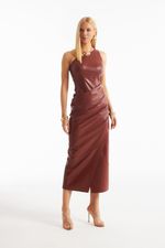 Vestido de Couro Legítimo Senna Mogno