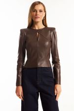 Blusa de Couro Legítimo Brooke Ébano
