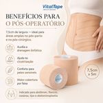 Bandagem Kinesiológica Premium 7,5cm Fisiovital – Fita Kinesio Tape para Pós-Cirúrgico e Peles Sensíveis