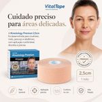 Bandagem Kinesiológica Premium 2,5cm Fisiovital – Fita Kinesio Tape para Pós-Cirúrgico e Peles Sensíveis
