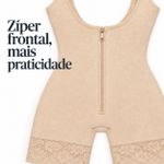 Body Modelador com Perna DeLinea Fisiovital — Bege, Busto Aberto