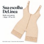 Body Modelador com Perna DeLinea Fisiovital — Bege, Busto Aberto