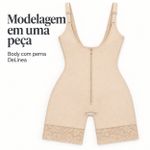 Body Modelador com Perna DeLinea Fisiovital — Bege, Busto Aberto