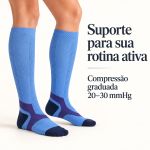 Meia Compressiva Esportiva 3/4 - Azul Clara Fisiovital | Meia Corrida Recuperação 20-30 mmHg