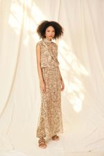 Vestido Chiffon de Seda Impressão Botânica Rosas Pietra - Flavia Aranha