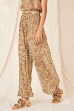 Calça Chiffon de Seda Impressão Botânica Rosas Bianca - Flavia Aranha