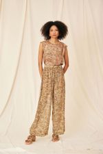 Calça Chiffon de Seda Impressão Botânica Rosas Bianca - Flavia Aranha