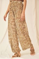Calça Chiffon de Seda Impressão Botânica Rosas Bianca - Flavia Aranha