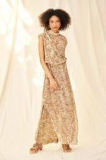 Vestido Chiffon de Seda Impressão Botânica Rosas Pietra - Flavia Aranha