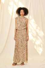 Vestido Chiffon de Seda Impressão Botânica Rosas Pietra - Flavia Aranha