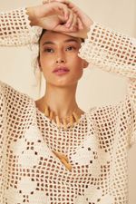 Blusa Leonora Manga Longa Crochê - Flavia Aranha