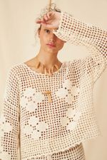 Blusa Leonora Manga Longa Crochê - Flavia Aranha