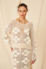 Blusa Leonora Manga Longa Crochê - Flavia Aranha