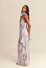Vestido Maria Seda Impressão Botânica Palha De Milho