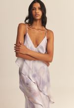Vestido Maria Seda Impressão Botânica Palha De Milho