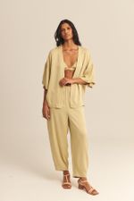 Kimono Joana Seda Textura Verde Romã