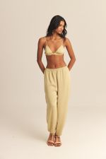 Calça Emma Seda Textura Verde Romã