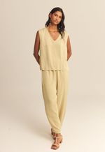 Calça Emma Seda Textura Verde Romã