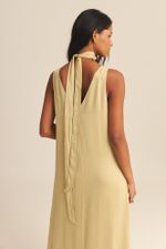 Vestido Isis Seda Textura Verde Romã