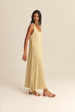 Vestido Isis Seda Textura Verde Romã