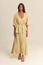 Vestido Isis Seda Textura Verde Romã
