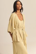 Vestido Isis Seda Textura Verde Romã