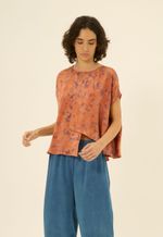 Blusa  Seda Liz  Impressão Botânica  Clitória Crajiru