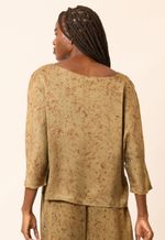Blusa Seda Ampla Sofia Impressão Botânica Araucária e Índigo