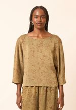 Blusa Seda Ampla Sofia Impressão Botânica Araucária e Índigo