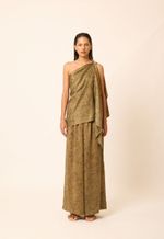 Pashmina Seda Impressão Botânica Araucária e Índigo 