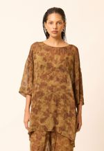 Blusa Seda Ana Impressão Botânica Cebola Roxa
