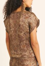 Blusa Seda Impressão Botânica Crajiru Chumbo  Maia