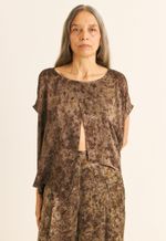 Blusa Seda Impressão Botânica Crajiru Chumbo  Liz