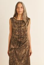 Vestido Seda Impressão Botânica  Crajiru Chumbo  Maia