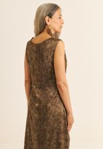 Vestido Seda Impressão Botânica  Crajiru Chumbo  Maia