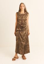 Vestido Seda Impressão Botânica  Crajiru Chumbo  Maia