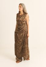 Vestido Seda Impressão Botânica  Crajiru Chumbo  Maia