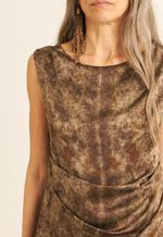 Vestido Seda Impressão Botânica  Crajiru Chumbo  Maia
